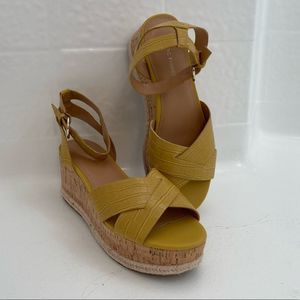 MARC FISHER CARLIN2 Size 10M Yellow Ankle Strap Open Toe Platform Wedge Sandals